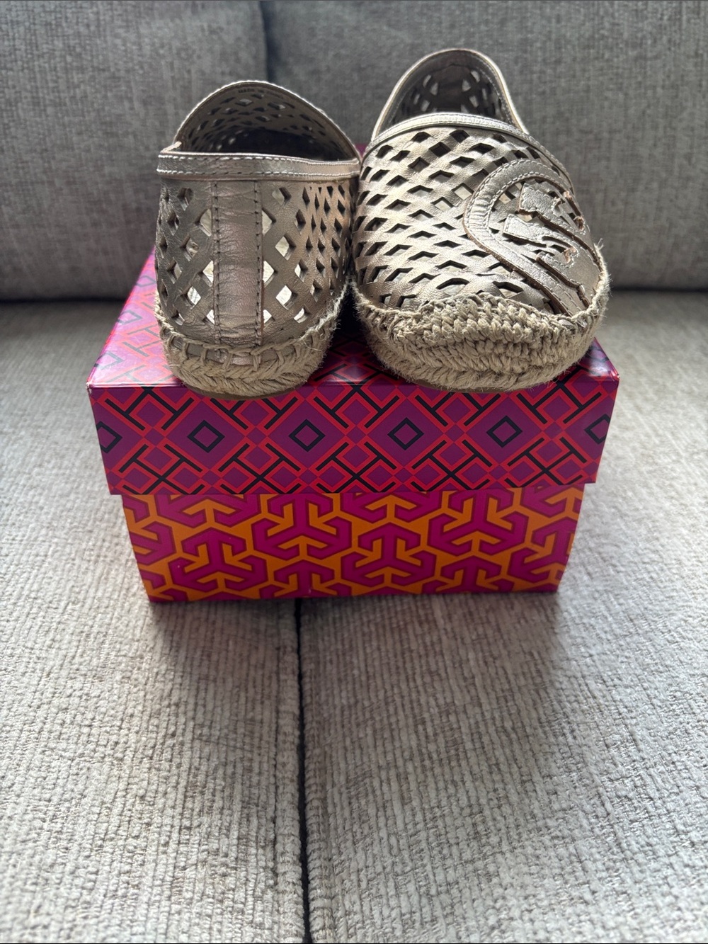 Tory Burch Metallic Gold Woven Espadrille Flats - Picture 2 of 3